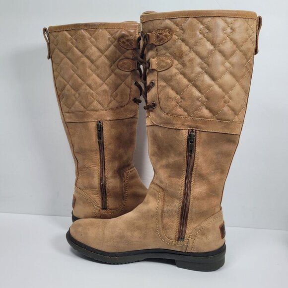 UGG Elsa Women's Quilted Tall Leather Lace-Up Boots S/N1013484 US Size 8.5 - Picture 6 of 12